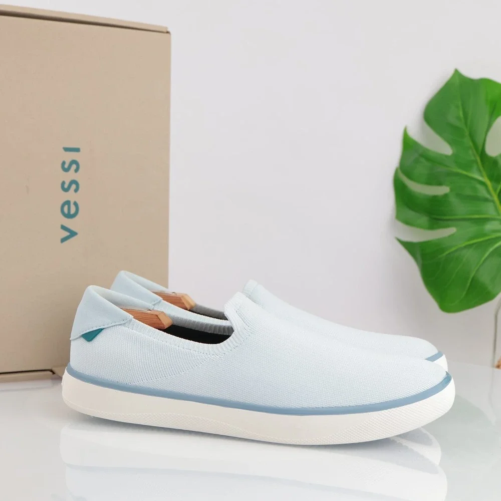 Vessi Mens Boardwalk Slip-On Shoe Size 12 Waterproof Blue Knit Comfort Sneakers